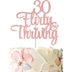 30 Flirty & Thriving Cake Topper, 30th Birthday Decorations for Her, Rose Gold Glitter Cake Topper, Cake Decorations,30th Birthday Party Decoration Gift Plugin