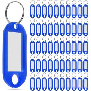 50 Pcs Plastic Key Tags with Label Window Key Ring Tags Key Labels Tags for ID Name Split Ring Keychain Luggage Travels Home Office Classification Gifts Favors Supplies (blue)