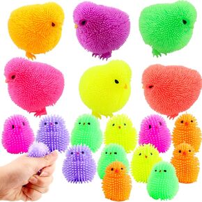 18 Pack 2.8 inch and 1.6 inch Puffers Chicken Light up Rubber Chick Puffers Glow Chicken Balls for Filling Easter Eggs Easter Party Favors Egg Hunt Supplies