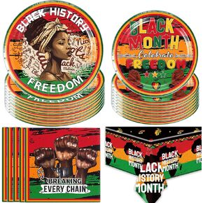 Black History Month Paper Plates Dinnerware Set, African American Country Festival Black History Month Cake Plates Napkin Freedom Day Tablecloth Black History Month Party Supplies