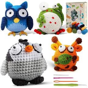 Bojianxin 4Pcs Crochet Kit for Beginners Kids, DIY Art Craft Set, Great Gift for Crochet Lovers, Crocheting Animal Kits with Step by Step Videos,Yarn,Hook,Adults and Kids Crochet Beginner Kit
