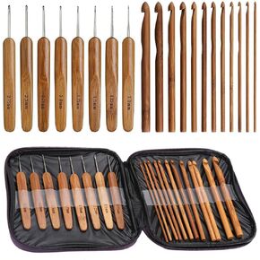 GOTOTOP Crochet Hooks Set 20Pcs Crochet Hooks Needles Bamboo Handle Weave Sewing Tools Set Kit Handle DIY Wooden Knitting Needle for Beginners Professionals