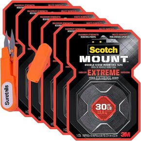 Scotch Double-Sided Extreme Mounting Tape, 1.45 Oz, 1"X60", Holds 30 Lbs, Weather-Resistant, Versatile, Bundle With Embroidery Scissors, Easy Application, Indoor/Outdoor Use (Pack Of 6) in Kuwait