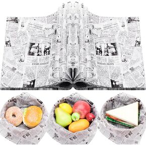 150 Sheets Newspaper Food Wax Paper, 9.8x8.3in Newspaper Print Grease Proof Deli Paper Sandwich Wrap Paper Food Grease Resistant Paper for Home Kitchen (White)