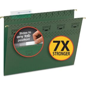Smead 64036 Tuff Hanging Folder with Easy Slide Tab Letter Standard Green 20/Pack