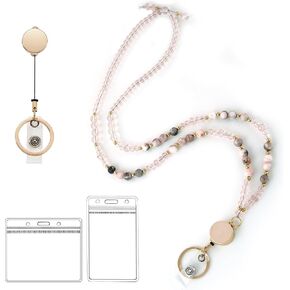 Retractable Natural Stone Beaded Lanyards for ID Badges and Keys
