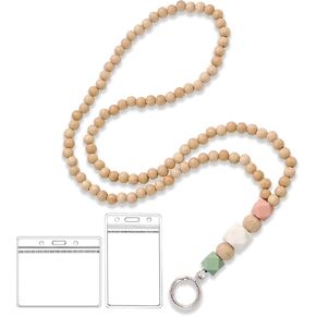 Wooden Bead Lanyards for ID Badge and Keys