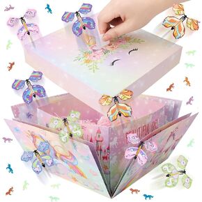 XLSXEXCL Birthday Explosion Gift Box, Flying Butterfly Surprise Gift Box, DIY Exploding Surprise Gift for Christmas, Birthdays, Wedding, Anniversaries, 7.87 x 7.87 x 5.12 in (Unicorn)