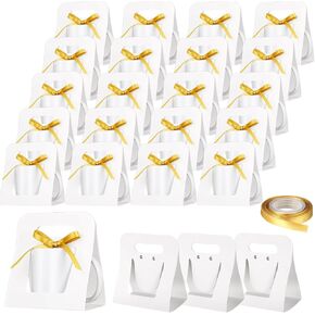 24 Pack Mug Boxes for Gifts 11 oz Coffee Mug Gift Boxes with 1 Roll Ribbon Sublimation Cups Packaging Bags for Sublimation Coffee Cups Blanks Wrapping(White)