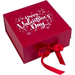 Wrapaholic 1 PCS 8 × 8 × 4 بوصات حمراء سعيد عيد الحب مع شريط الساتان ، صندوق هدايا قابل للطي مع إغلاق مغناطيسي وورقة من الأنسجة البيضاء 2 ، مثالية لالتفاف هدية عيد الحب