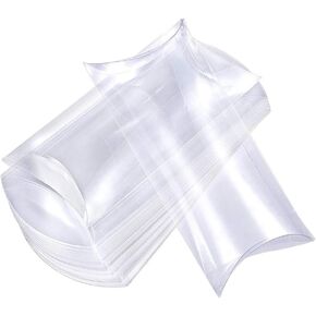 BENECREAT 30 Packs Clear Plastic Pillow Favor Box Candy Treat Gift Box for Wedding Party Favor, Mother's Day Festival Gift Packaging, Over Size - 4.5x2.5x1 inch