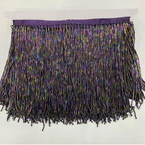 5 Yard Bead Fringe Tassel Trim for Dance Costume Haute Couture Dress Trimming Beading Fringe (Purple)