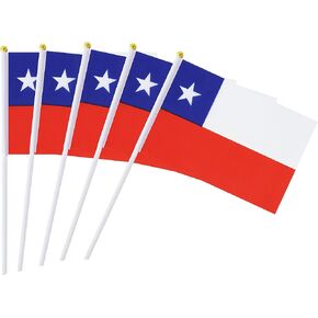 Hand Held Mini Flag Chile Flag Chilean Flag Stick Flag 50 Pack Round Top National Country Flags, Party Decorations Supplies For Parades,World Cup,Sports Events,International Festival (8.2 "x 5.5")