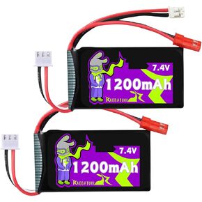 1200mAh 7.4V LiPo Battery with JST & PH2.0,2S High Capacity RC Battery Fit for SCX24 A949 959 969 979 WPL MN RC Car Boats Trucks - 2 Pcs