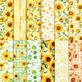 24 PCS Sunflower Scrapbook Paper Pads, Sunflower Pattern Double Sided Craft Decorative Paper, DIY Making Card Album Magazine Decorative Paper