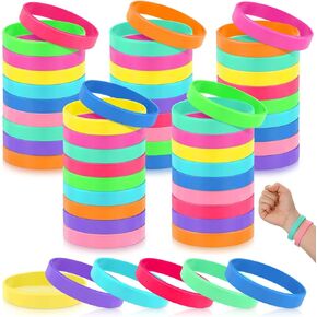 Shappy 50 Rubber Bracelets bulk Silicone Bracelets Bulk Neon Blank Rubber Wristbands for Adult Plain Colored Silicone Wrist Band for Fundraisers Awareness(Bright Color)
