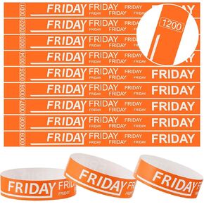 Henoyso 1200 Pcs Paper Wristbands Event Wristbands Numbered Waterproof Wrist Bands for Events Day of The Week Paper Bracelets Wristbands for Adult Concert Festival Party (Orange Friday)
