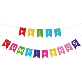 لافتة فيليز كومبليوس ، لافتة عيد ميلاد إسبانية ملونة لزخارف حفلة عيد الميلاد