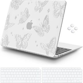 iCasso for MacBook Air 13 inch Case 2022 2021 2020 2019 2018 Release A2337 M1 A2179 A1932, Protective Plastic Hard Shell Case with Keyboard Cover + Screen Protector (Line Drawing-Butterfly)