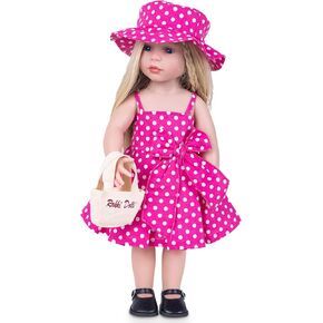 Doll Clothes and Accessories 3 Pc. Set White Skirt Pink Bubble Pattern Skirt & Hat & Underwear, Fashionable Dress Set for Baby Dolls (Without Doll & Shoes)
