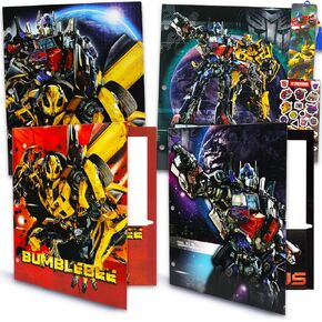 Transformers Folders for School - Pocket Folders Transformers Bundle with 4 Laminated Transformers Plastic Folders, Stickers, Bookmark | Transformers School Supplies Set
