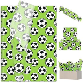 JarThenaAMCS 60 Sheets Soccer Ball Tissue Paper Green Sports Ball Gift Wrapping Paper for DIY Art Crafts Birthday Holiday Party Decor Supplies, 14 x 20 Inch