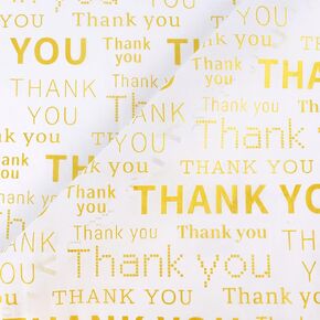 Hi Sasara Large White and Gold Thank You Tissue Paper Bulk,28 x 20 inch,Gold Thank You Tissue Paper for Small Business,Gold Packaging Tissue Paper for Gift Bags,30 Sheets