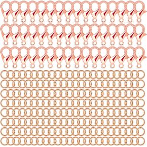 800 Pieces Jewelry Making Accessories Set Includes 650 Pieces Open Jump Ring Connectors and 150 Pieces Lobster Claw Clasps for Bracelet Jewelry Making DIY (Rose Gold)