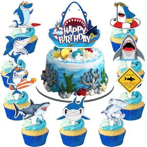 اختيارات Topper Cake Topper ، 25 قطعة من القرش المحيط تحت Sea Cupcake Topcake Decorations Cake Cake Decorations لطيف Shark Beach Supplies Supplies Favors Concerpiece Table for Boys Girls Carnival Juds