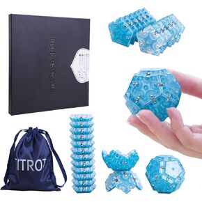 Magnetic Fidget Toy for Adults, 12-Piece Set Magnet Fidget Sphere, Creative Office Decor, Pentagons Magnetic Sensory Desk Toy for Stress Relief & Anxiety, Great Gifts Idea for Adults - Sky Blue