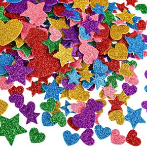 CHRORINE 350 Pcs Foam Heart Stickers Valentine's Day Glitter Self Adhesive Sticker Heart Shapes Colorful Sticker for Valentine's Day Decoration/Wedding Supplies/DIY Art Craft -Red Pink White Purple