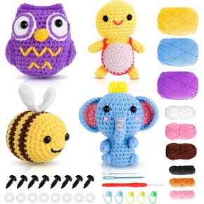 أدوات الكروشيه Vatelun للمبتدئين ، وحيوانات حيوانات Amigurumi Crocheting مع دروس فيديو خطوة بخطوة فيل ، والبومة ، أو السلاحف أو النحل ، وحزمة بداية الحياكة للبالغين والأطفال