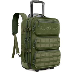 Rolling Tactical Laptop Backpack, 17 Inch Wheeled Computer Backpack for Men and Women, Roller Carry on Luggage for College Work Travel, Overnight Molle Outdoor Hiking Bag with Wheels, Green