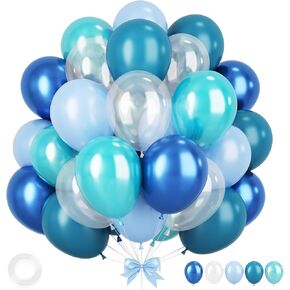 Under The Sea Balloons, 12 Inchs Turquoise Teal Blue Clear Metallic Balloons for Kids Ocean Shark Under The Sea Themed Pool Party Baby Shower Birthday Beach Decorations