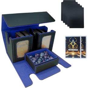 MTG Commander Card Storage Box - Fits 200 Double Sleeved Cards,3-in-1Card Deck Case,Strong Magnet Card Organizer For Magic Commander TCG CCG,4Dividers &3 Toploaders(Black&Green)