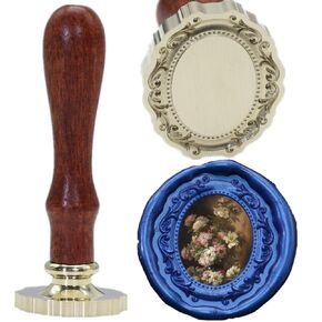Frame Wax Seal Stamp, WAXNAGO 3D Embossed Frame Relief Carving Wax Sealing Stamp, Frame Wax Stamp Head Wood Stamp Handle, Frame Stamp for Wedding Invitations, Letter Sealing (K42)