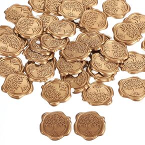 PATIKIL Tree Wax Seal Stickers, 50 Pack Plant Embossed Self Adhesive Sticker for Envelope Letter Wedding Invitation Card Birthday Party Gift, Gold