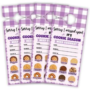 Scout Cookies Girl Sorry I Missed You Door Hanger Card Stock 50pk 3.5x8.5" Checkered Purple ABC Baker Thank You Reorder Card GS Era Troop Leader Supplies