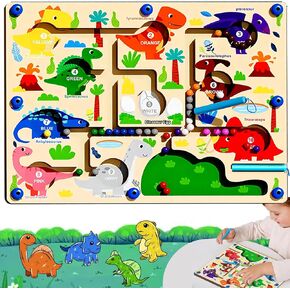 Magnetic Color and Number Maze, Montessori Toys Dinosaur Animal Puzzle Activity Wooden Board, Toddler Puzzle Counting Matching Toys for 3.4.5.6.7+ Years Kids