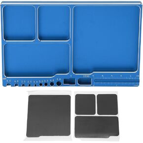 Dilwe RC Magnetic Tray, High Strength Aluminium Alloy Magnetic Screw Tray with Magnetic Pad for RC Model Toy Repair, Magnetic Mat Electronic Repair Kit Tool Organizer(Blue)
