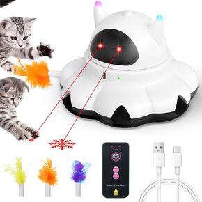 لعبة Cat Laser Toy 2-in-1 ألعاب القط التفاعلية للقطط الداخلية للقطط التلقائية مع التحكم عن بعد المتحرك في لعبة Ampush Cat Feather Toys USB القابلة لإعادة الشحن لجميع السلالات