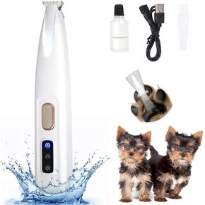 Dog Paw Trimmer, Electric Dog Trimmer for Paws,Pet Paws Trimmer with Led Light, Rechargeable Low Noise Pet Trimmer Hair Clipper (White)