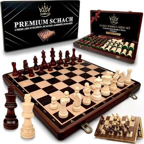 Magnetic Wooden Chess Board Game Set - 15 Inches Chess Sets for Adults and Kids, Foldable Chess Board Game, Handmade Portable Travel Chess Game, Chess Set for Begginers and Pros (Walnut Color)