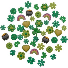 St. Patrick's Day Button Assortment – 50 Piece Novelty Buttons for Crafts & Sewing – Shamrock, Rainbow, Pot of Gold, and Green Heart Designs