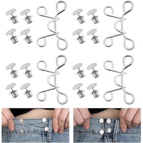 Thinp 24 Pcs Pant Waist Tightener,4 Set Adjustable Waist Buckle Extender Reusable Jean Buttons for Loose Jeans No Sewing Pants Clips to Tighten Waist Detachable Waist Tightener for Jeans Pants Skirts