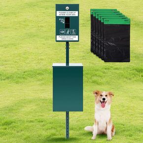Blulu Dog Waste Station Outdoor Dog Waste Trash Can with Poop Bag Dispenser and 600 Can Liners Galvanized Steel Pet Poop bin Reflective Sign Rust Proof pet Trash Bin for Commercial Park Backyard