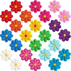 24pcs Flower Iron on Patches for Hat, Floral Sew on Embroidered Patch, Embroidery Applique Repair Patch for Clothes Bags Jackets Jeans Dress Shoes- 12 Colors