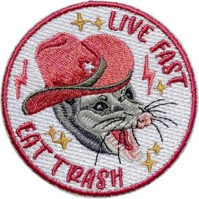 Live Fast Eat Trash Patch, Size 3" Sew On Patches, Funn Possum Embroidery Fabric Patches for Clothes Jeans Backpacks Hats, Applique Patches, Meme Embroidery Iron On Patches, Gift for Adults