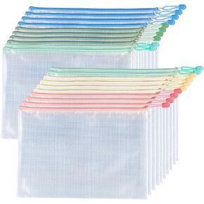 Plastic Mesh Zipper Pouch 9x13 in (5 Colors, 20 Packs), Waterproof Zipper Pouches, Letter Size A4 Size for School Office Supplies, Toys and Board Game Organizing Storage