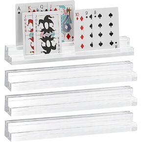 OwnMy 4PCS Clear Acrylic Playing Card Holders with Dual Grooves, Trapezoidal Playing Card Decks Card Stands with 2 Card Slots, Acrylic Game Card Racks for Kids Seniors
